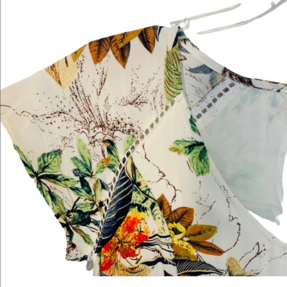 Fab’Rik Tropical Floral Cream Mini Dress Medium - Picture 3 of 10